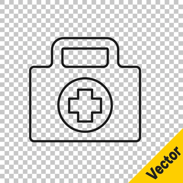 Black Line First Aid Kit Icon Isolated Transparent Background Medical — Stock Vector