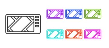 Harita simgesine sahip siyah çizgi GPS cihazı beyaz arkaplanda izole edildi. Simgeleri renklendirin. Vektör İllüstrasyonu.