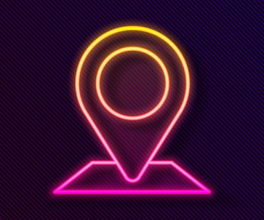 Parlayan neon çizgi haritası simgesi siyah arkaplanda izole edildi. Navigasyon, işaret, konum, harita, GPS, yön, yer, pusula, arama konsepti. Vektör İllüstrasyonu.