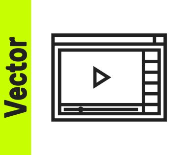 Siyah çizgi çevrimiçi video simgesi beyaz arkaplanda izole edildi. Oyun işaretli film şeridi. Vektör İllüstrasyonu.