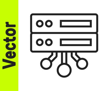 Siyah çizgi sunucusu, Data, Web sunucu simgesi beyaz arkaplanda izole edildi. Vektör.