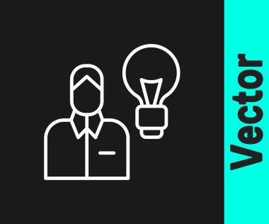 Siyah arka planda lamba ikonu olan beyaz çizgi insan. Fikir kavramı. Vektör.