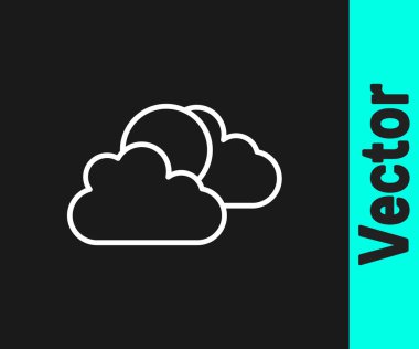 Beyaz çizgi güneş ve hava durumu ikonu siyah arkaplanda izole edildi. Vektör.