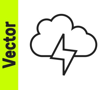 Siyah çizgi Storm simgesi beyaz arkaplanda izole edildi. Bulut ve şimşek işareti. Fırtınanın hava durumu ikonu. Vektör.