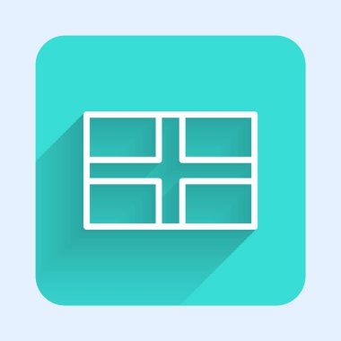 İngiltere 'nin beyaz çizgi bayrağı uzun gölgeli izole edilmiş. Yeşil kare düğmesi. Vektör.