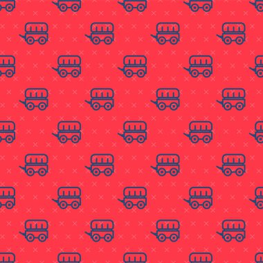 Mavi hat Vahşi Batı araba ikonu kırmızı arka planda izole edilmiş kusursuz desen. Vektör.