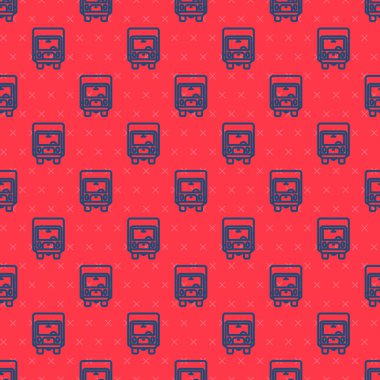 Mavi çizgi kargo kamyonu ikonu kırmızı arka planda izole edilmiş. Vektör.