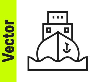 Siyah çizgi kargo gemisi simgesi beyaz arkaplanda izole edildi. Vektör.