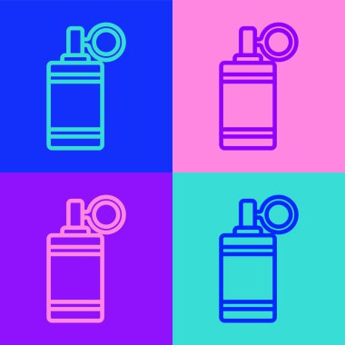 Pop sanat eseri El bombası ikonu renk arkaplanında izole edilmiş. Bomba patlaması. Vektör.