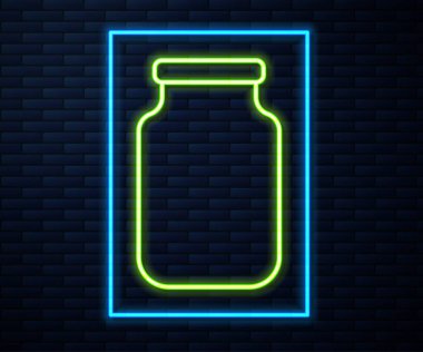 Duvarda izole edilmiş vida kapağı simgesi olan parlak neon çizgili cam kavanoz. Vektör.