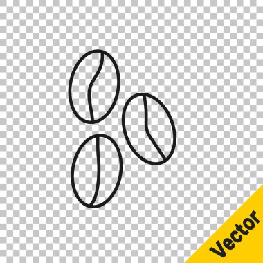 Siyah çizgi kahve çekirdeği simgesi şeffaf arkaplanda izole edilmiş. Vektör.