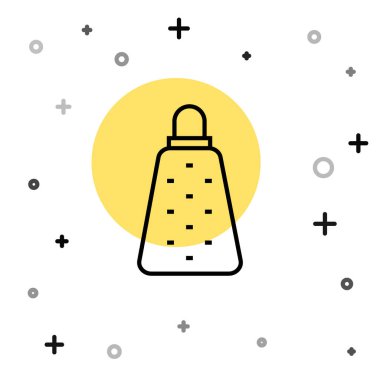 Siyah çizgi Grater simgesi beyaz arkaplanda izole edildi. Mutfak sembolü. Mutfak aletleri. Çatal bıçak seti. Rastgele dinamik şekiller. Vektör.