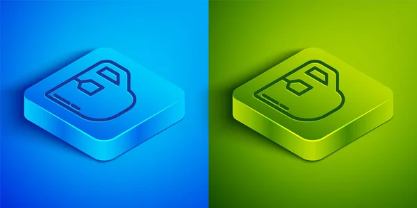 Isometric Line Cup Tea Tea Bag Icon Isolated Blue Green — Stock Vector