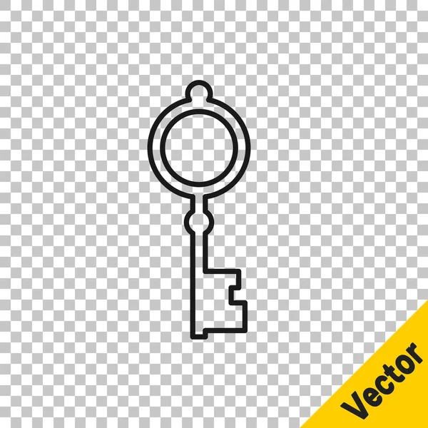 Black Line Old Key Icon Isolated Transparent Background Vector Illustration — Stock Vector