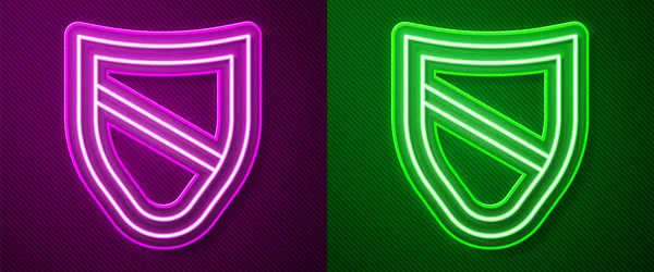 Glowing Neon Line Shield Icon Isolated Purple Green Background Guard — Stock Vector