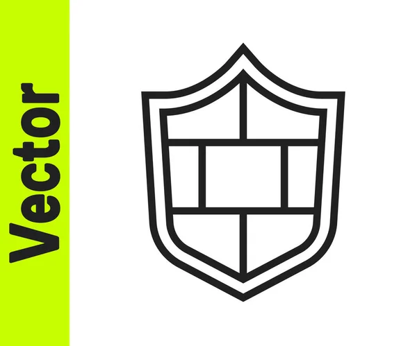 Escudo Línea Negra Con Icono Pared Ladrillo Seguridad Cibernética Aislado — Vector de stock