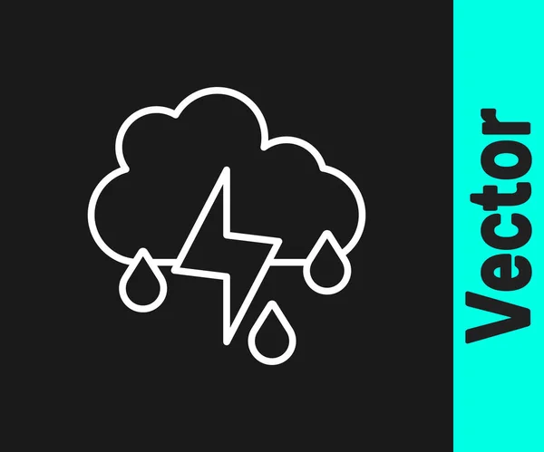 Nube Línea Blanca Con Lluvia Relámpago Icono Aislado Sobre Fondo — Vector de stock