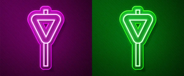 Illuminazione Neon Segnaletica Stradale Icona Segnaletica Isolata Sfondo Viola Verde — Vettoriale Stock