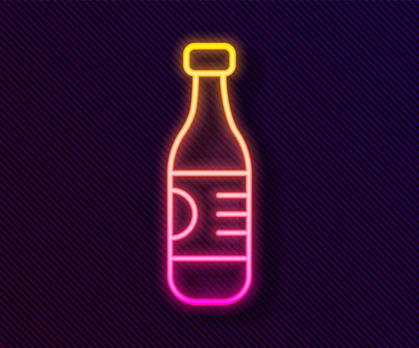Gloeiende Neon Lijn Fles Van Water Pictogram Geïsoleerd Zwarte Achtergrond — Stockvector