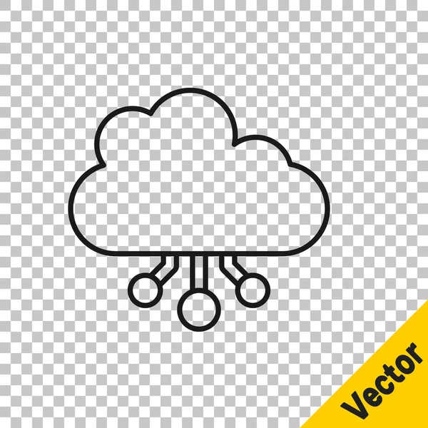 Línea Negra Icono Minería Nube Criptomoneda Aislado Sobre Fondo Transparente — Vector de stock