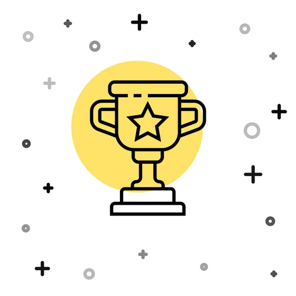 Černá Čára Award Cup Ikona Izolované Bílém Pozadí Symbol Vítězné — Stockový vektor