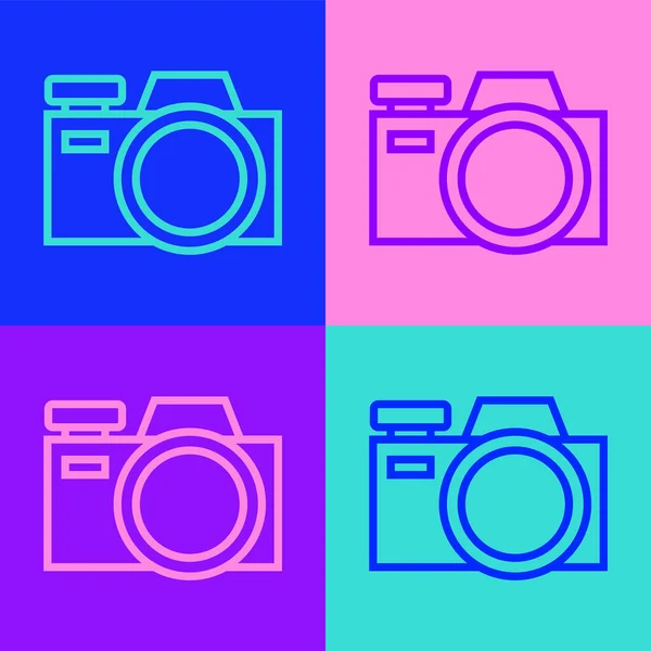 Pop Art Line Photo Camera Icon Isolated Color Background Foto — Stock Vector