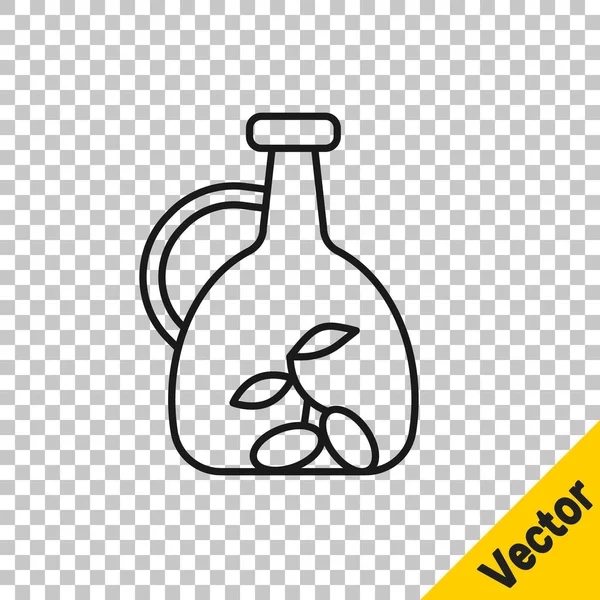 Schwarze Linie Flasche Mit Olivenölsymbol Isoliert Auf Transparentem Hintergrund Krug — Stockvektor
