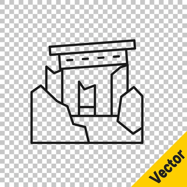 Línea Negra Icono Ruinas Antiguas Aislado Sobre Fondo Transparente Vector — Vector de stock