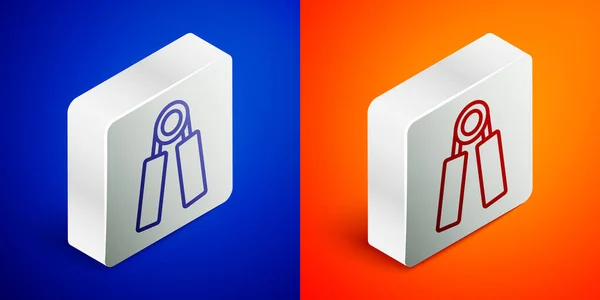Isometric line Sport expander icon isolated on blue and orange background. Sport equipment. Silver square button. Vector. — Stock Illustration Isometric Line Sport Expander Icon Isolated Blue Orange Background Sport Royalty Free Stock Vectors