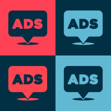 Pop Art Reklamcılık simgesi renk arkaplanında izole edildi. Pazarlama ve tanıtım süreci kavramı. İlgili reklamlar. Sosyal medya reklamcılığı. Vektör.