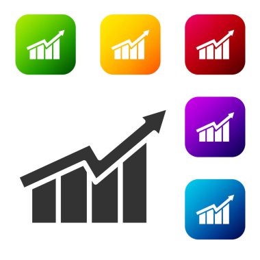 Siyah Finansal büyüme ikonu beyaz arka planda izole edildi. Gelirleri arttırıyorum. Renkli kare düğmelerle simgeleri ayarla. Vektör.