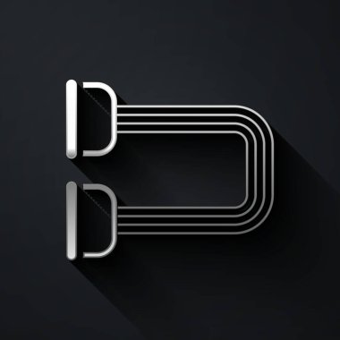 Gümüş Sandık genişletici simgesi siyah arkaplanda izole edildi. Uzun gölge tarzı. Vektör.