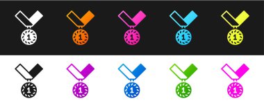 Madalya simgesini siyah beyaz arkaplanda izole et. Kazanan sembol. Vektör.