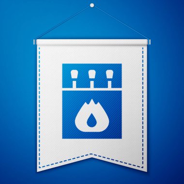 Mavi kibrit kutusu ve mavi arkaplanda izole edilmiş kibrit kutusu. Beyaz flama şablonu. Vektör.