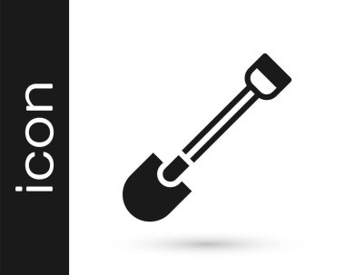 Siyah Ateş küreği simgesi beyaz arkaplanda izole edildi. Yangın koruma ekipmanları. İtfaiyeciler için ekipman. Vektör.