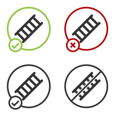 Siyah Ateş kaçış ikonu beyaz arkaplanda izole edildi. Pompier merdiveni. İtfaiyeciler merdiveni sırıkla tırmanır. Çember düğmesi. Vektör.
