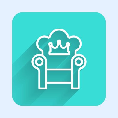 Beyaz çizgi Ortaçağ taht ikonu uzun gölgelerle izole edilmiş. Yeşil kare düğmesi. Vektör.