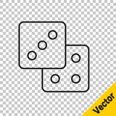 Şeffaf arkaplanda siyah çizgi oyun zar simgesi izole. Kumarhane kumarı. Vektör.