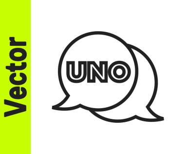 Siyah çizgi Uno kart oyunu simgesi beyaz arkaplanda izole edildi. Vektör.