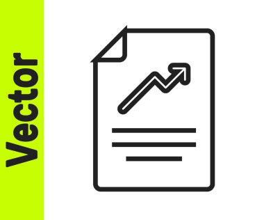 Grafik grafik simgesine sahip siyah çizgi belgesi beyaz arkaplanda izole edildi. Metin dosya simgesini rapor et. Muhasebe tabelası. Denetim, analiz, planlama. Vektör.