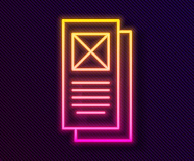 Parlayan neon hattı Tarayıcı pencere simgesi siyah arkaplanda izole edildi. Vektör.