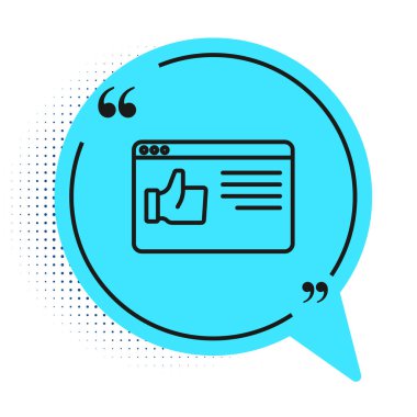 Siyah çizgi Tarayıcı pencere simgesi beyaz arkaplanda izole edildi. Mavi konuşma balonu sembolü. Vektör.