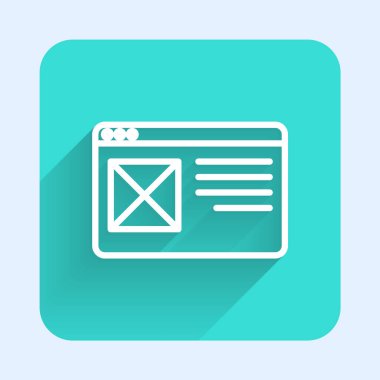 Beyaz çizgi Tarayıcı pencere simgesi uzun gölgeli izole edildi. Yeşil kare düğmesi. Vektör.