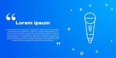 Beyaz çizgi mikrofon simgesi mavi arkaplanda izole edildi. Radyodaki mikrofondan. Sözcü işareti. Vektör.