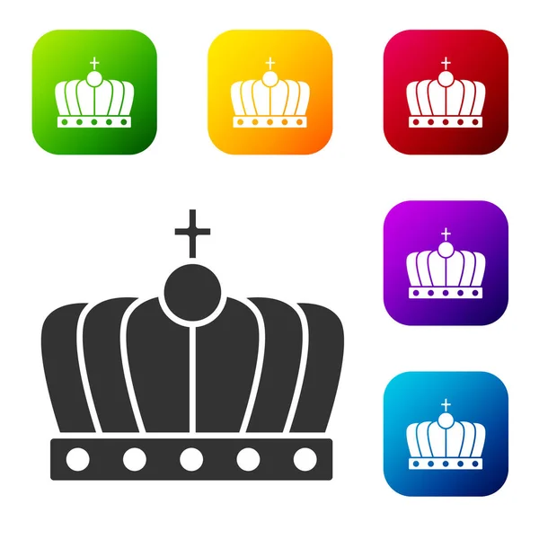 Иконка Короны Черного Короля Выделена Белом Фоне Поставьте Цветные Квадратные — стоковый вектор