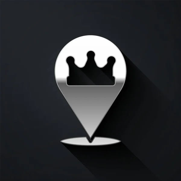 Иконка Короны Серебряного Местонахождения Изолирована Черном Фоне Длинный Стиль Тени — стоковый вектор