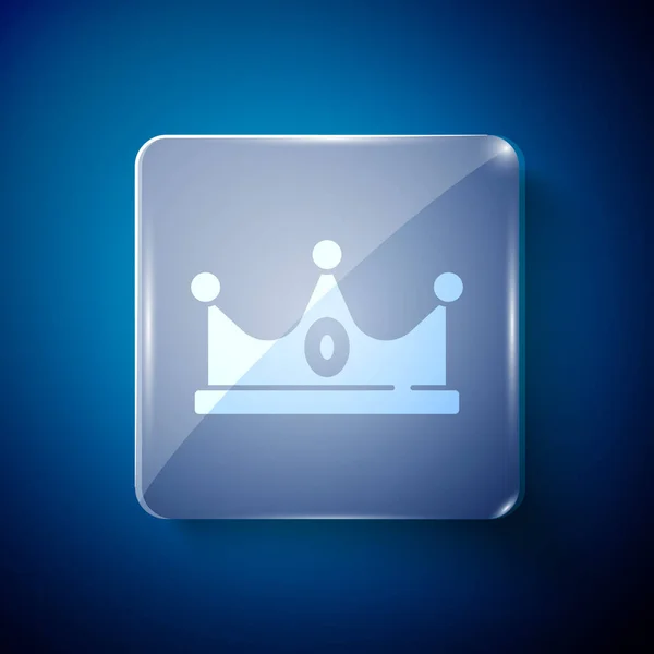 White King Crown Icon Isolated Blue Background Square Glass Panels — Stock Vector