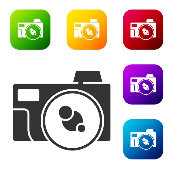 Black Photo Camera Icon Isolated White Background Foto Camera Icon — Stock Vector