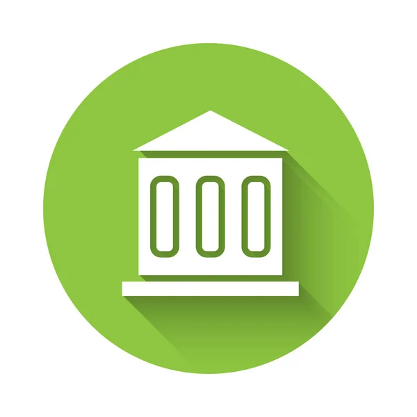 Ікона Білого Банку Ізольована Довгою Тінню Зелена Кнопка Кола Вектор — стоковий вектор
