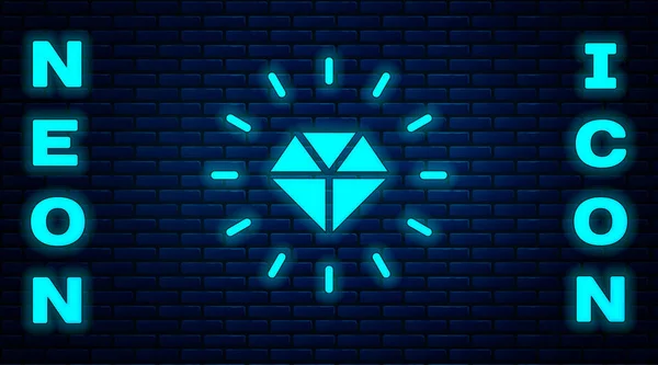 Leuchtende Neon Diamond Symbol Isoliert Auf Backsteinwand Hintergrund Schmuck Symbol — Stockvektor